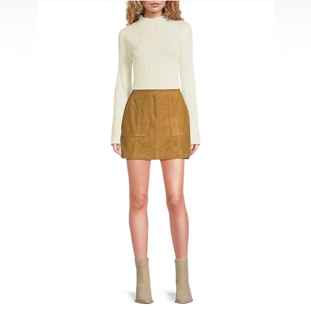 Nwt Le' Al.X Size Xs Suede Pick Stitch High Rise Pencil Mini Skirt Suede